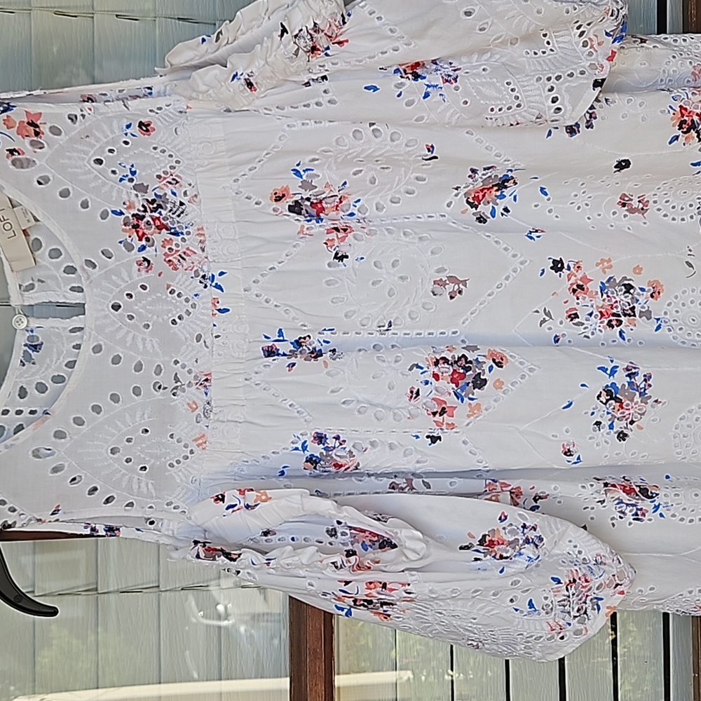 Loft Floral Cold Shoulder Eyelet Summer Dress - Picture 5 of 7